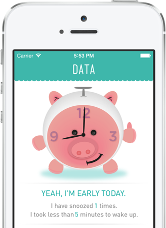 PiggyAlarm wake-up data screen showing snooze tracking